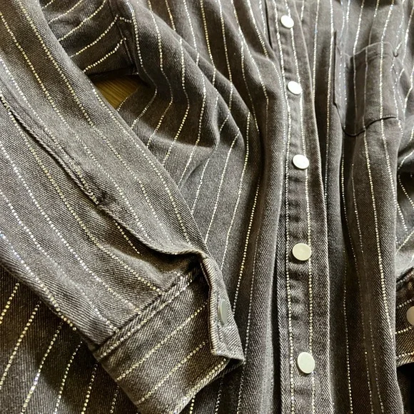 Blue B Western Denim Snap Button Up with Glitzy Detailing - Picture 6 of 7